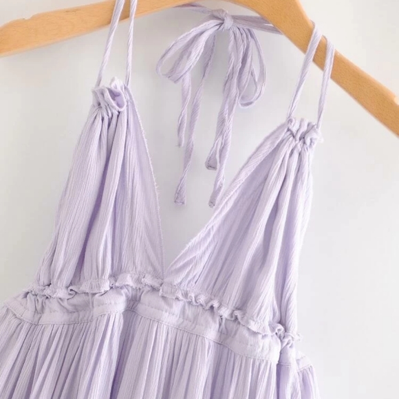 Lilac / Lavender Purple Boho Halter Dress - Picture 4 of 16